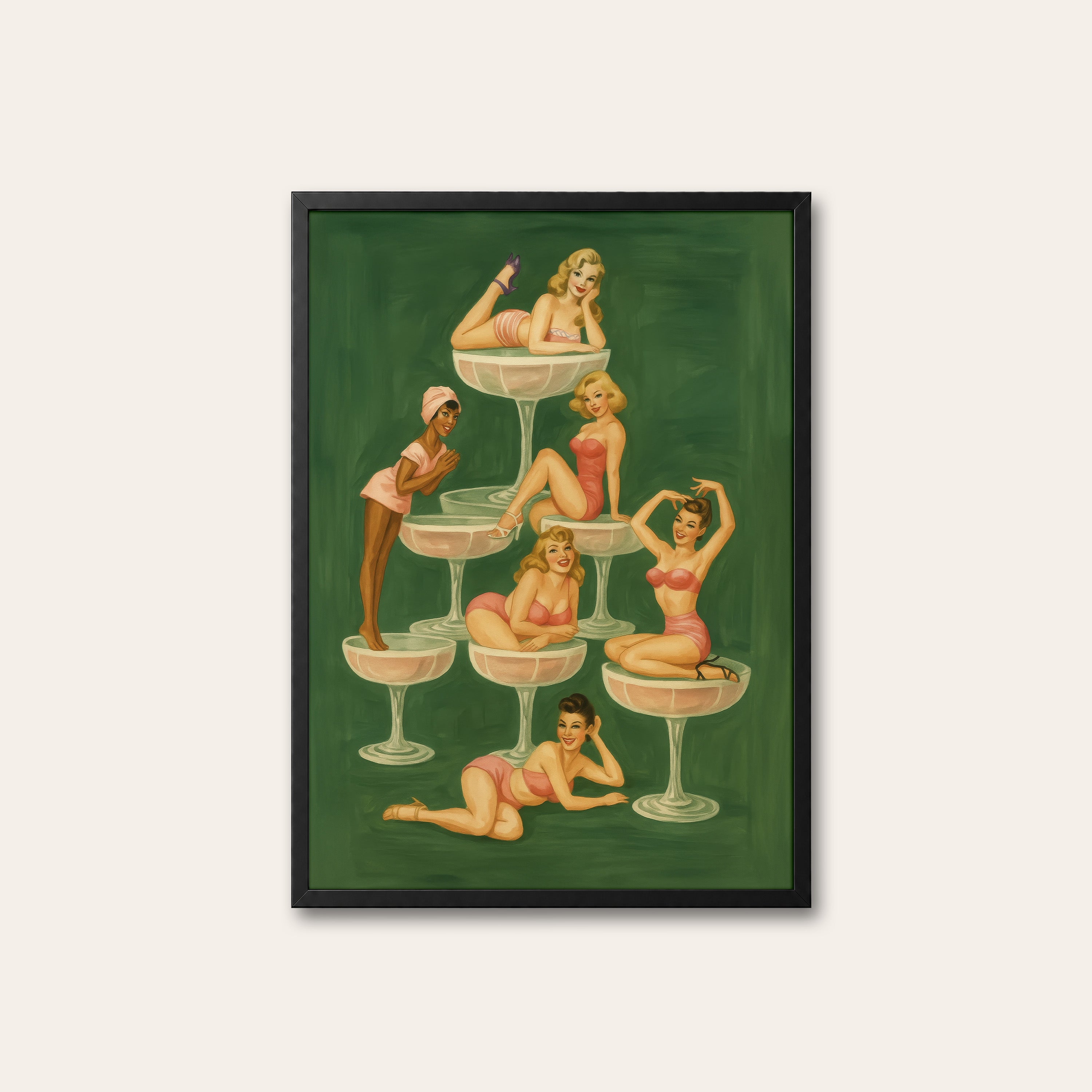 Champagne Coupe Club — Pin-Up Print – black frame