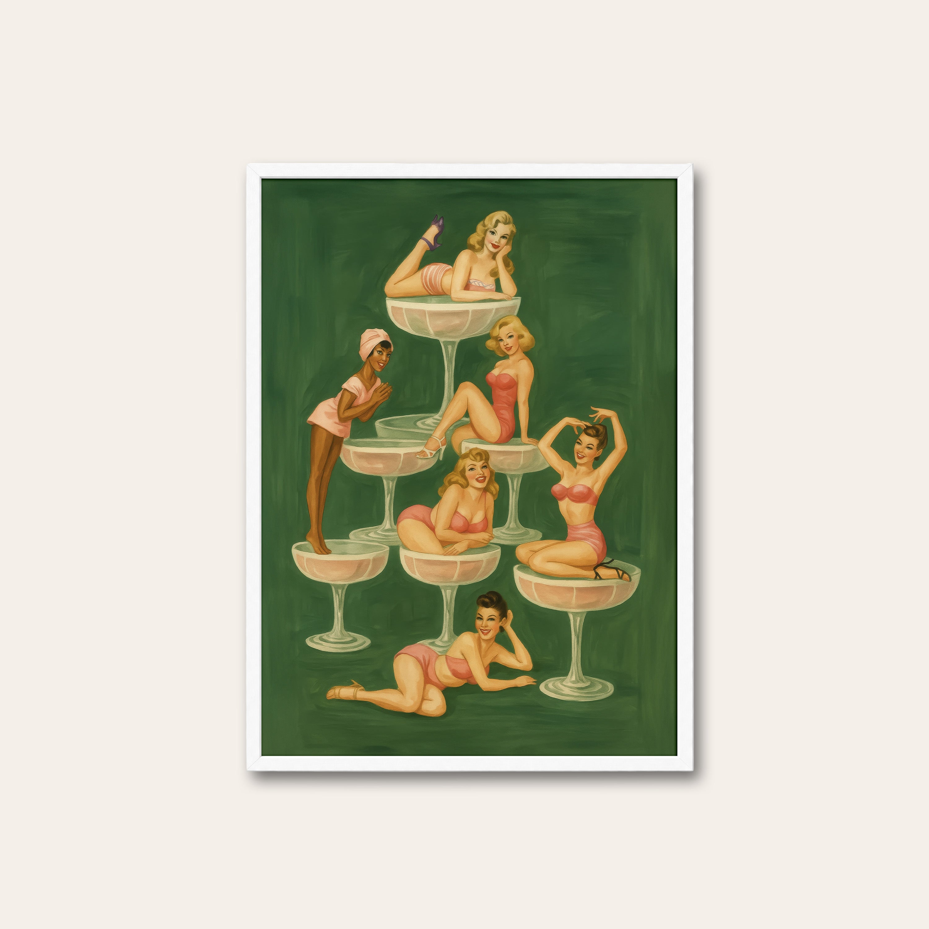 Champagne Coupe Club — Pin-Up Print – white frame