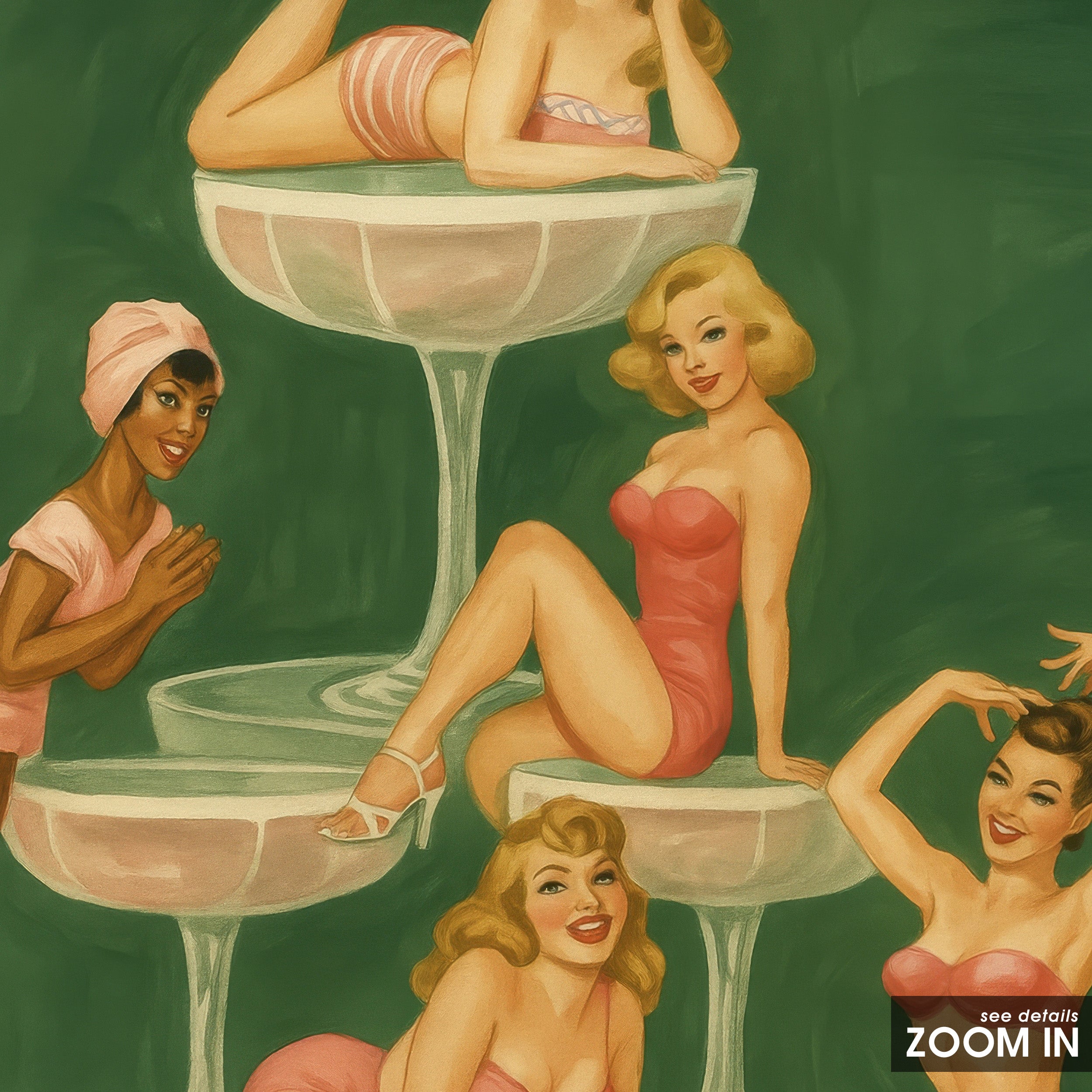Champagne Coupe Club — Pin-Up Print – in room setting