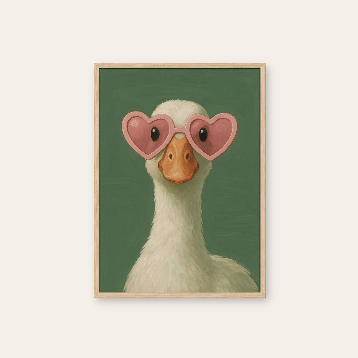 Heart Eyes - Goose Portrait Print - natural wood frame