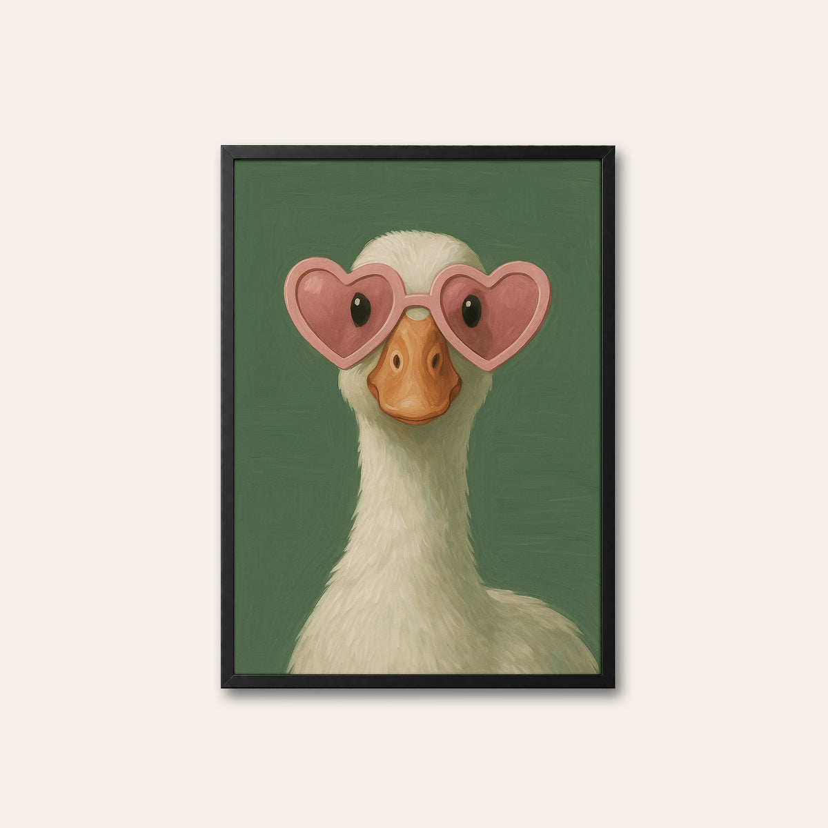 Heart Eyes - Goose Portrait Print - black frame