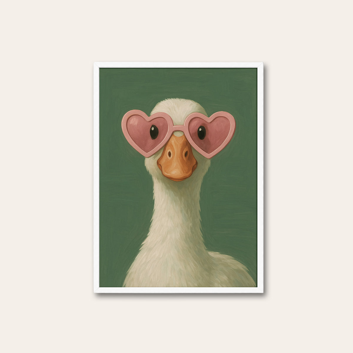 Heart Eyes - Goose Portrait Print - white frame