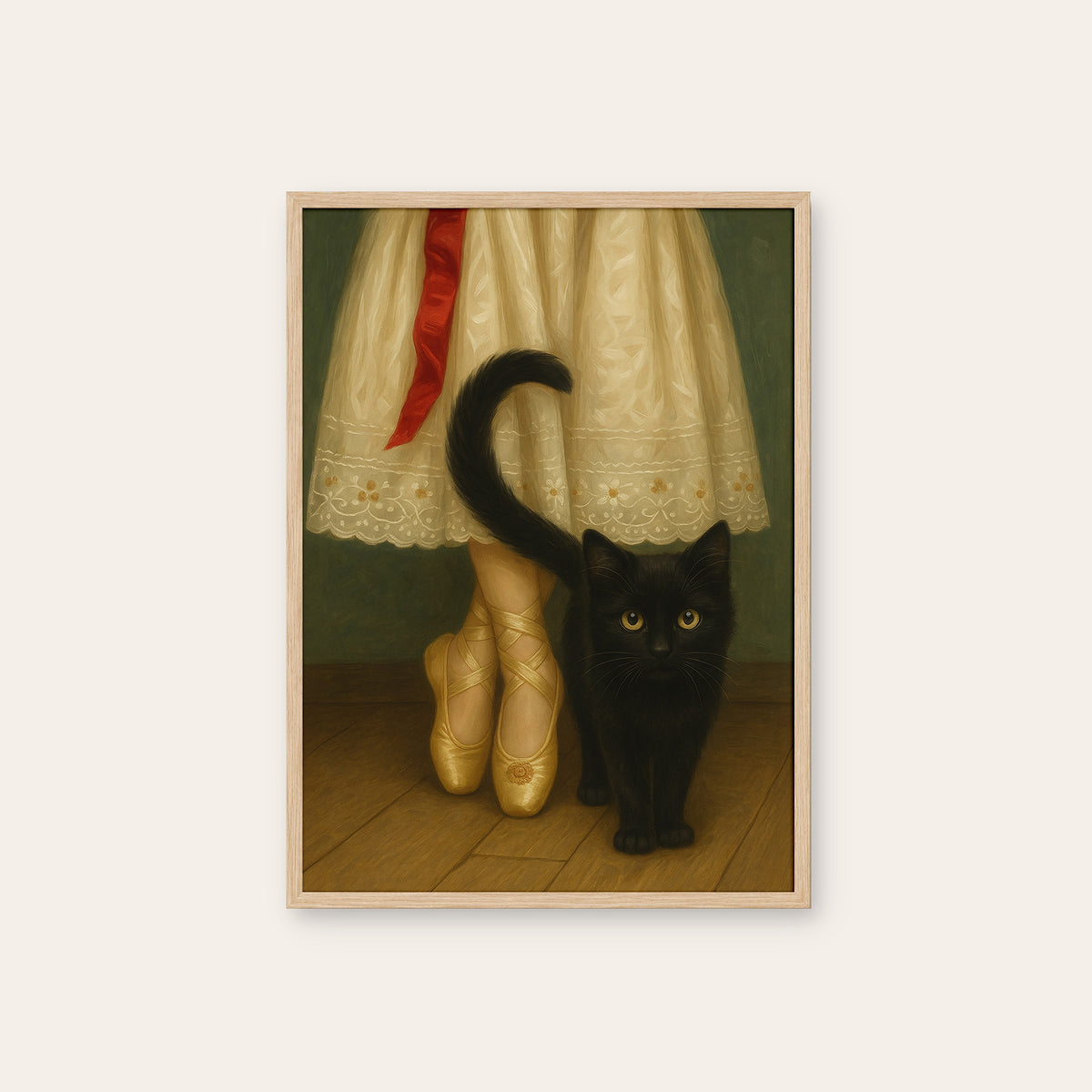 Backstage Companion - Ballet Cat Print - natural wood frame