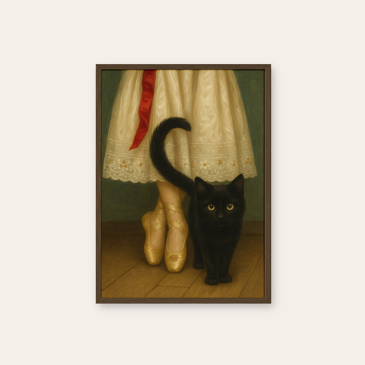 Backstage Companion - Ballet Cat Print - dark wood frame