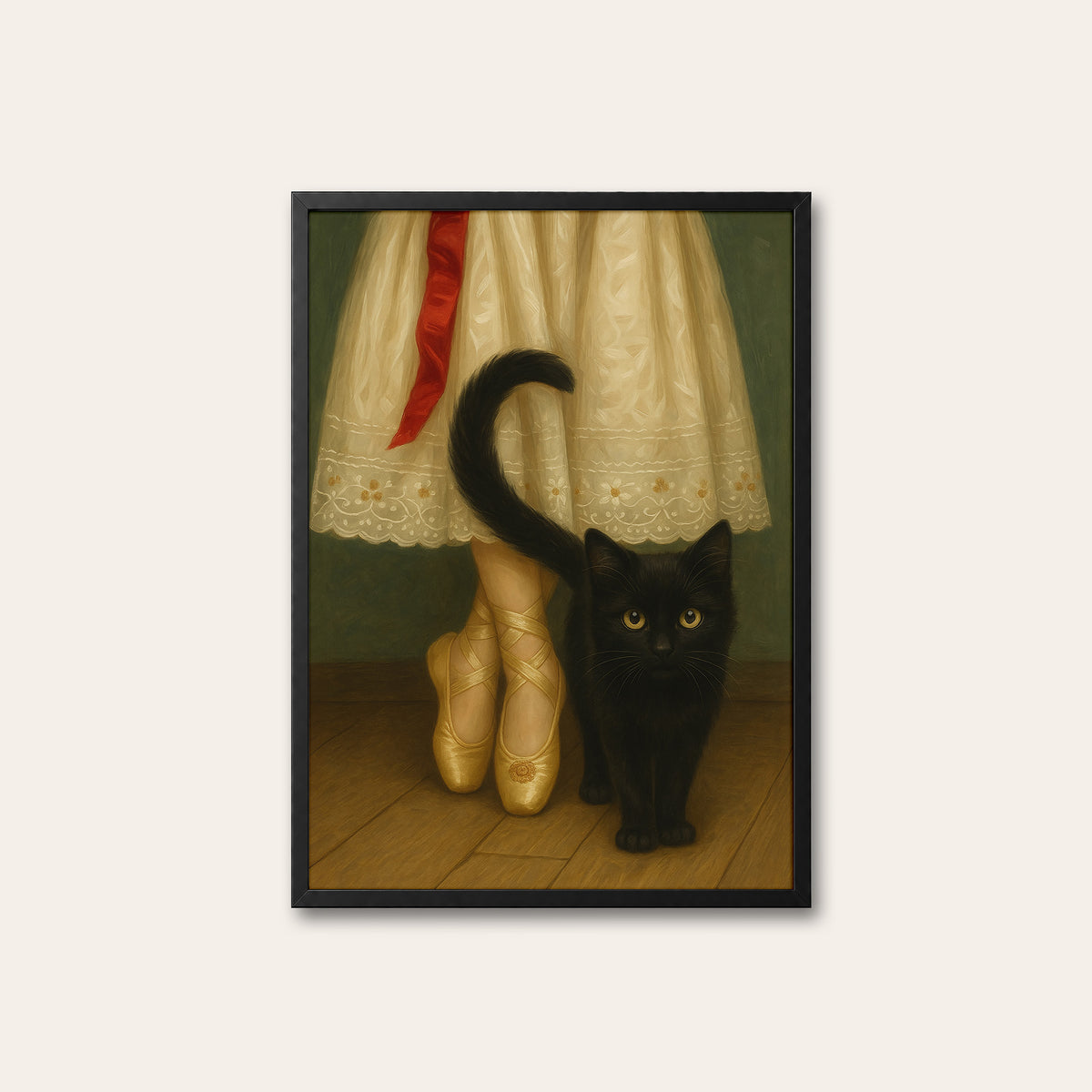 Backstage Companion - Ballet Cat Print - black frame