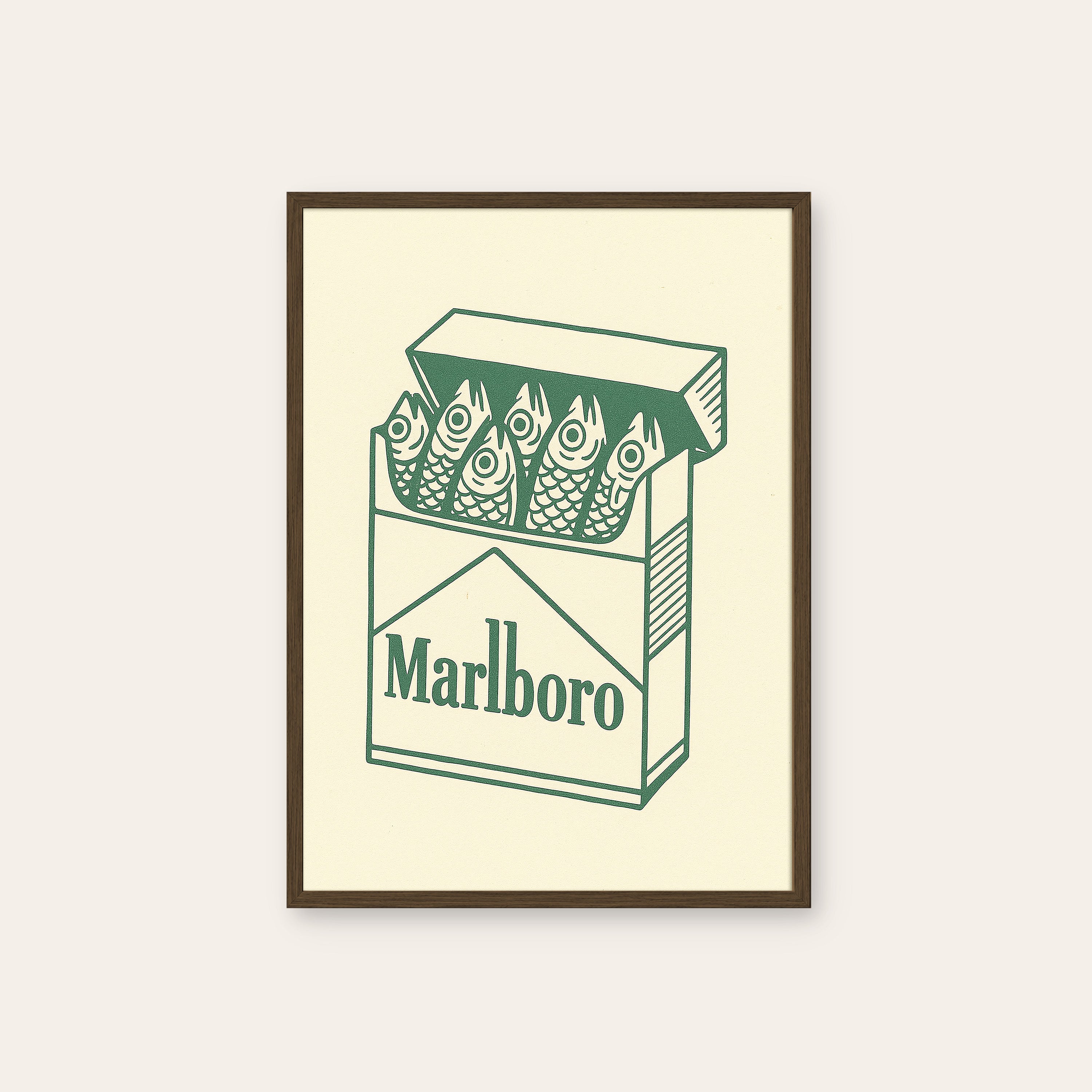 Pack of Sardines — Retro Parody Print – dark wood frame