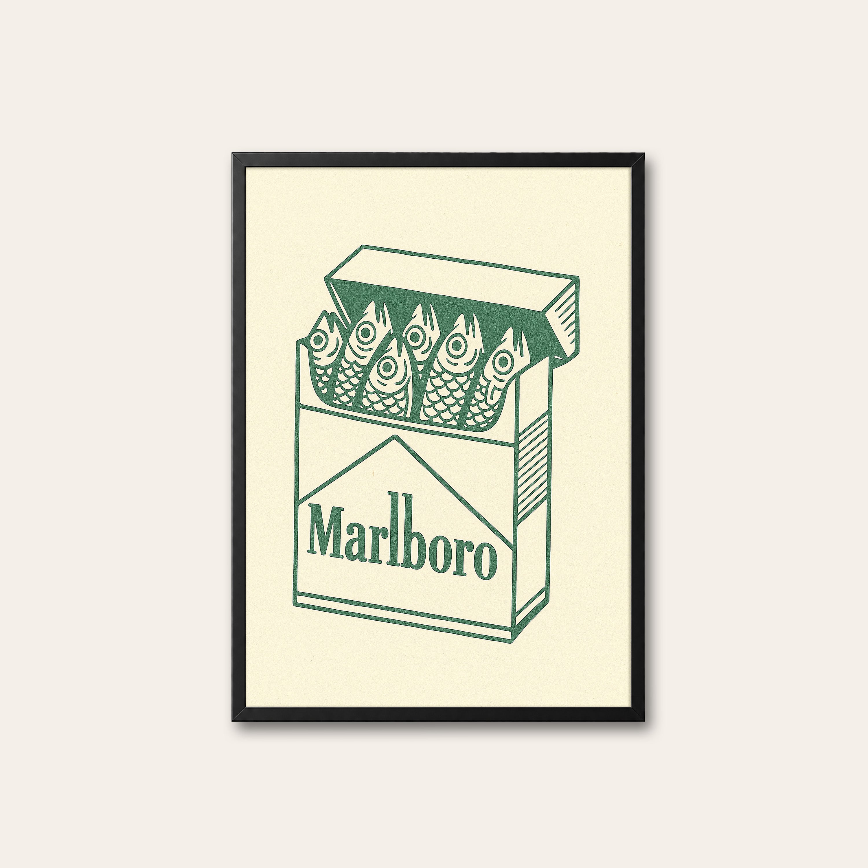 Pack of Sardines — Retro Parody Print – black frame