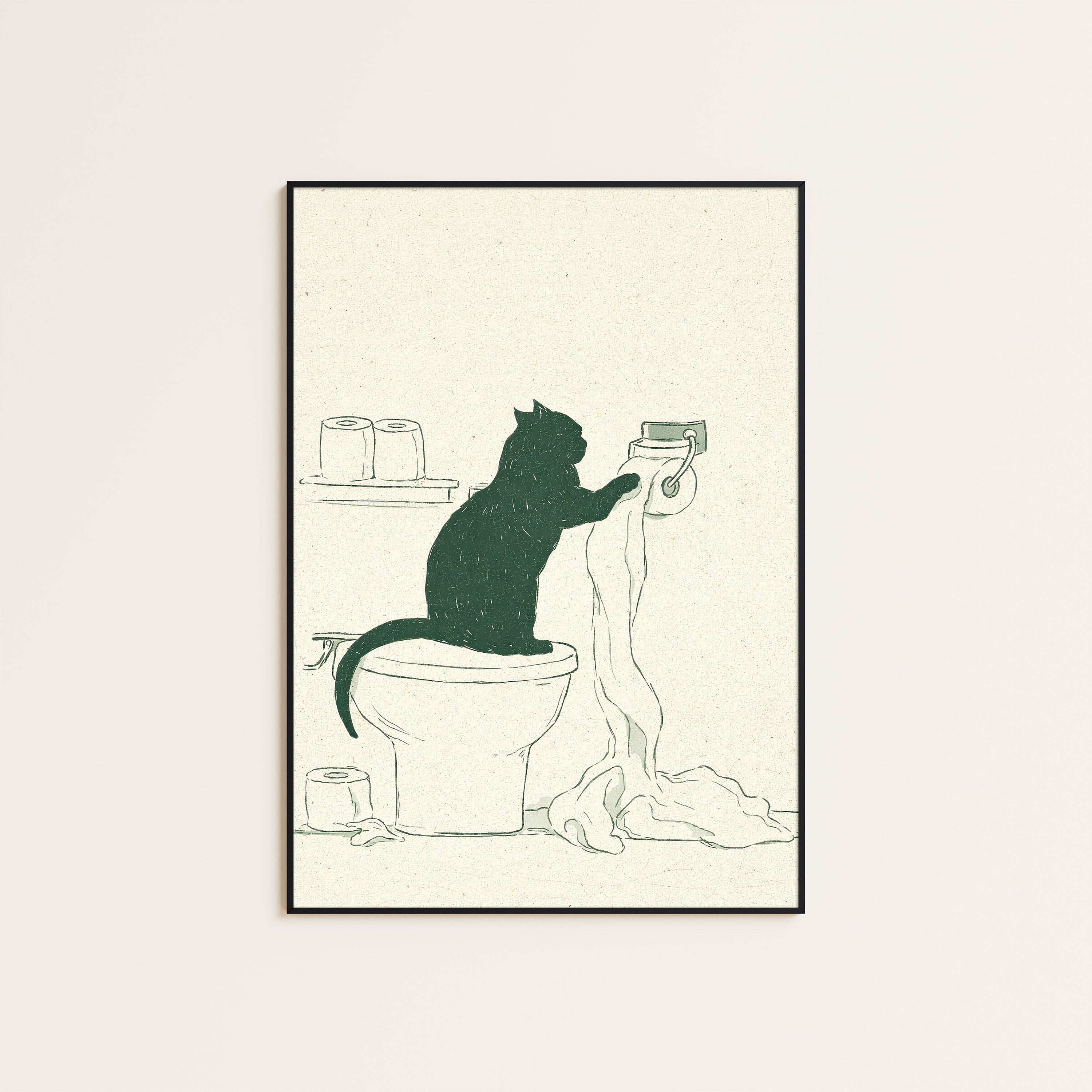 Caught Green-Pawed — Sketch Cat Print – unframed poster