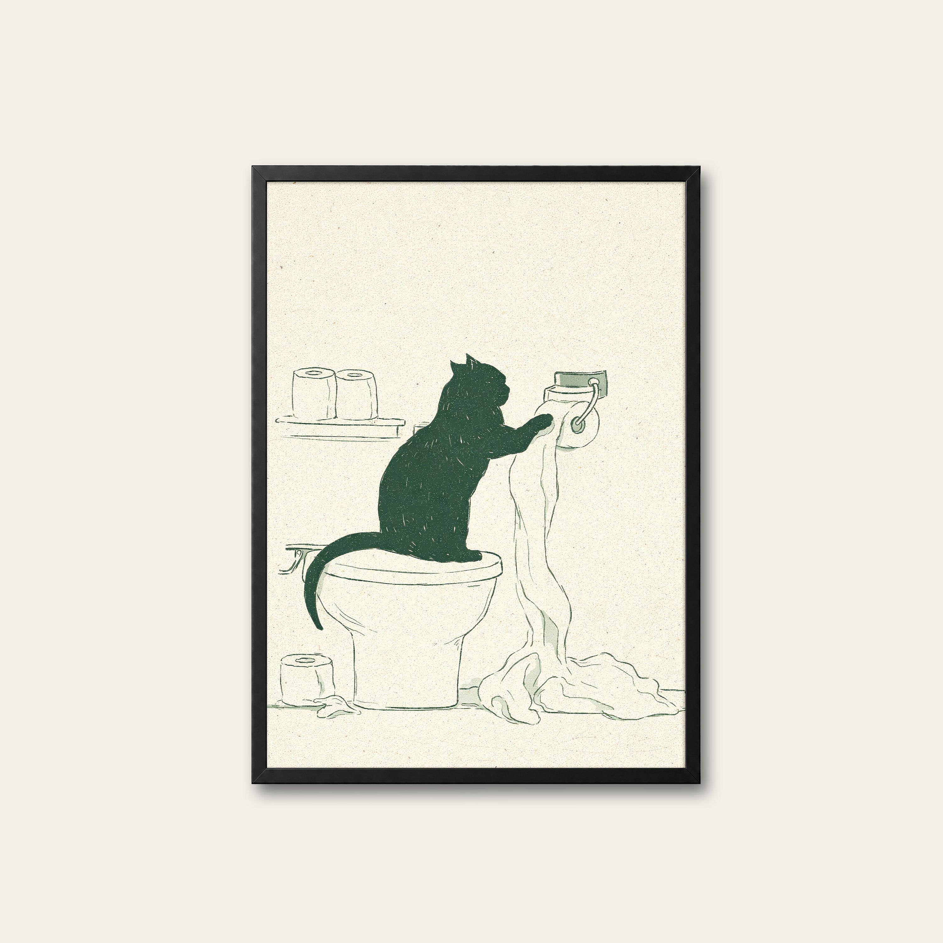 Caught Green-Pawed — Sketch Cat Print – black frame