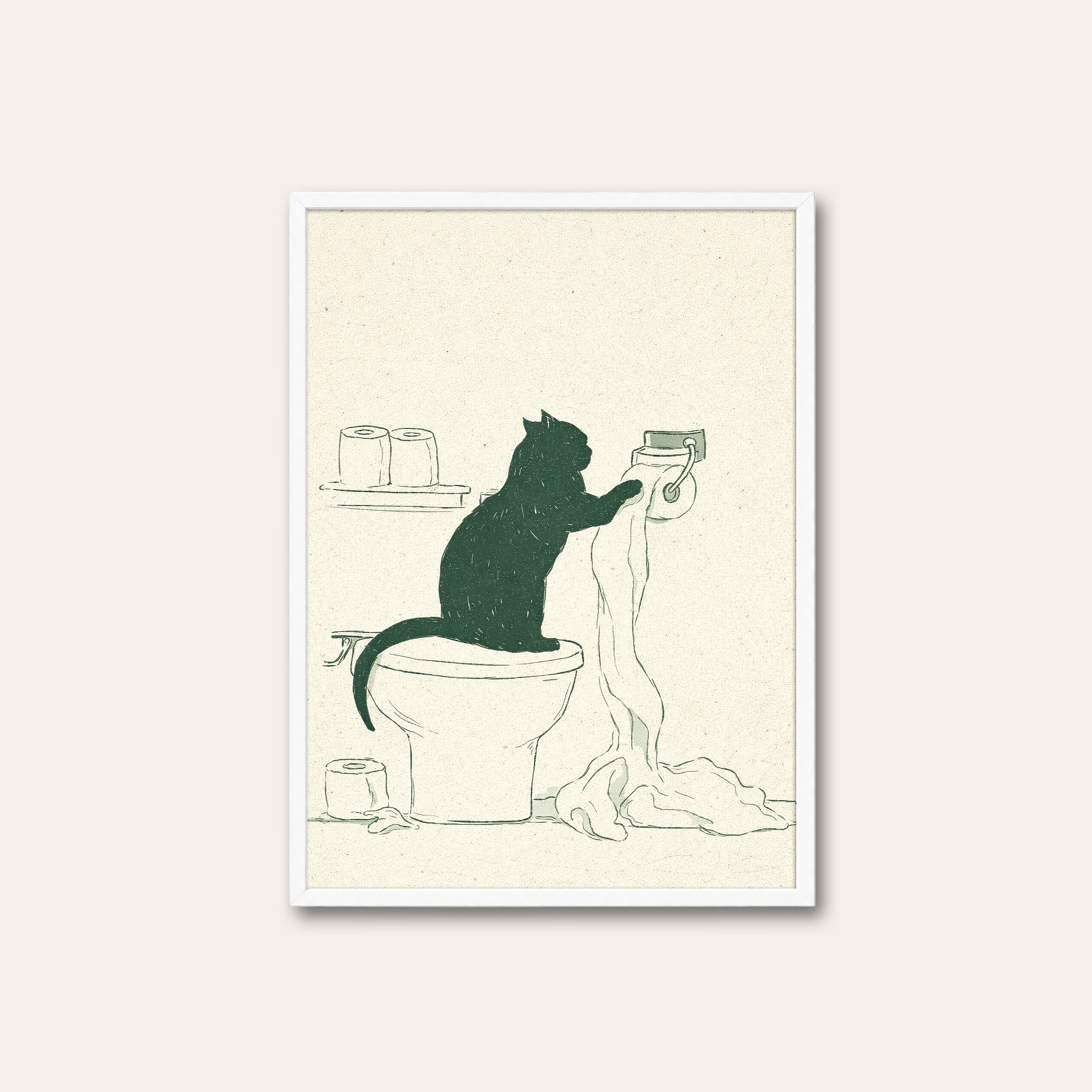 Caught Green-Pawed — Sketch Cat Print – white frame