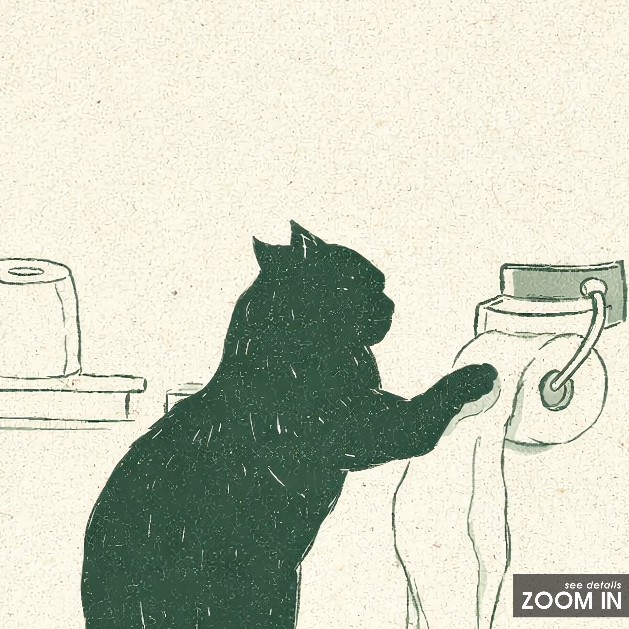 Caught Green-Pawed — Sketch Cat Print – in room setting