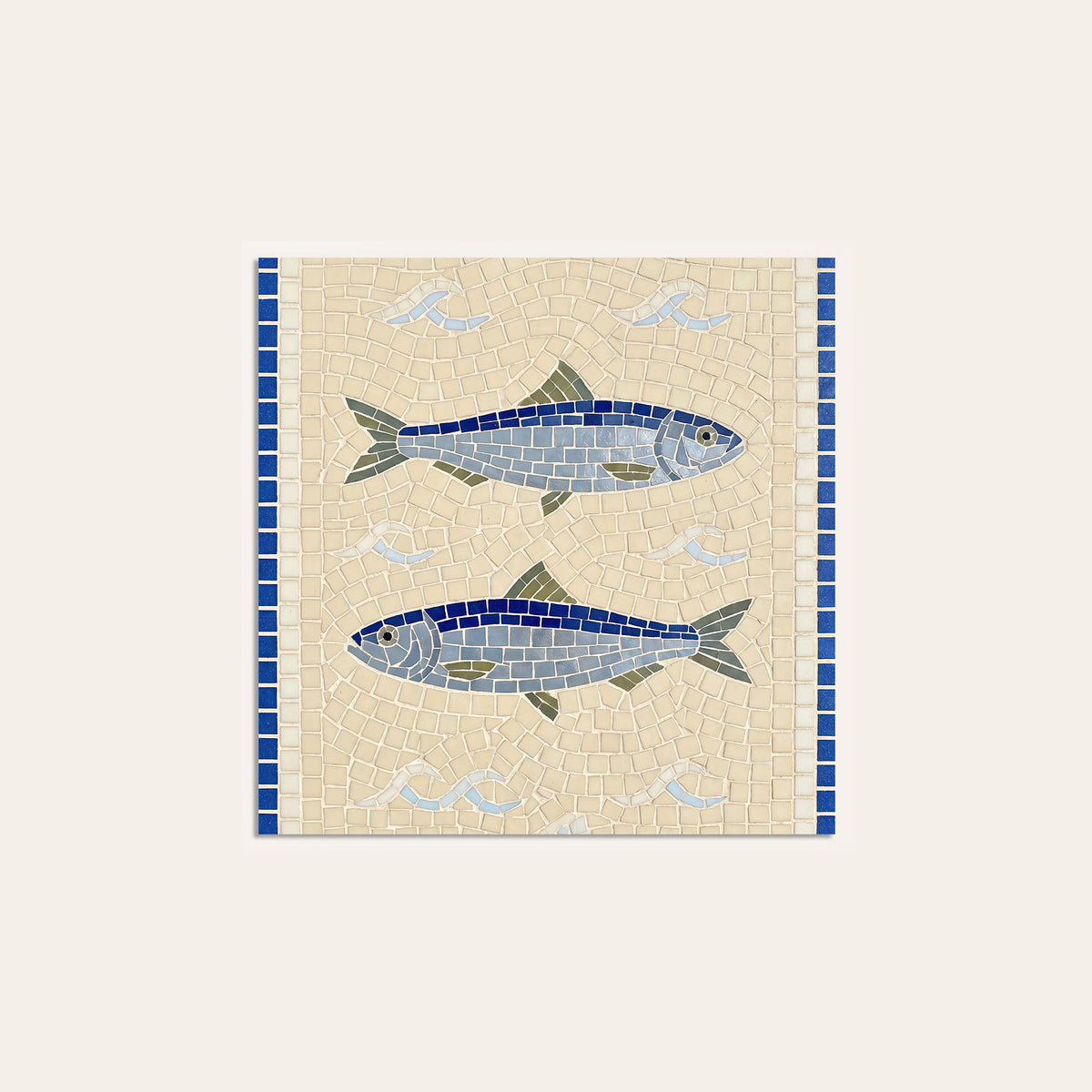 Blue Fish Mosaic square art print — unframed print