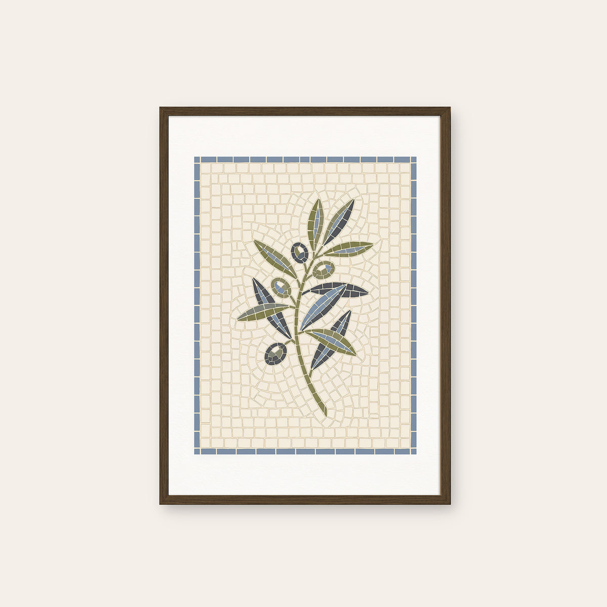 Olive Branch - Mosaic Style Print - dark wood frame