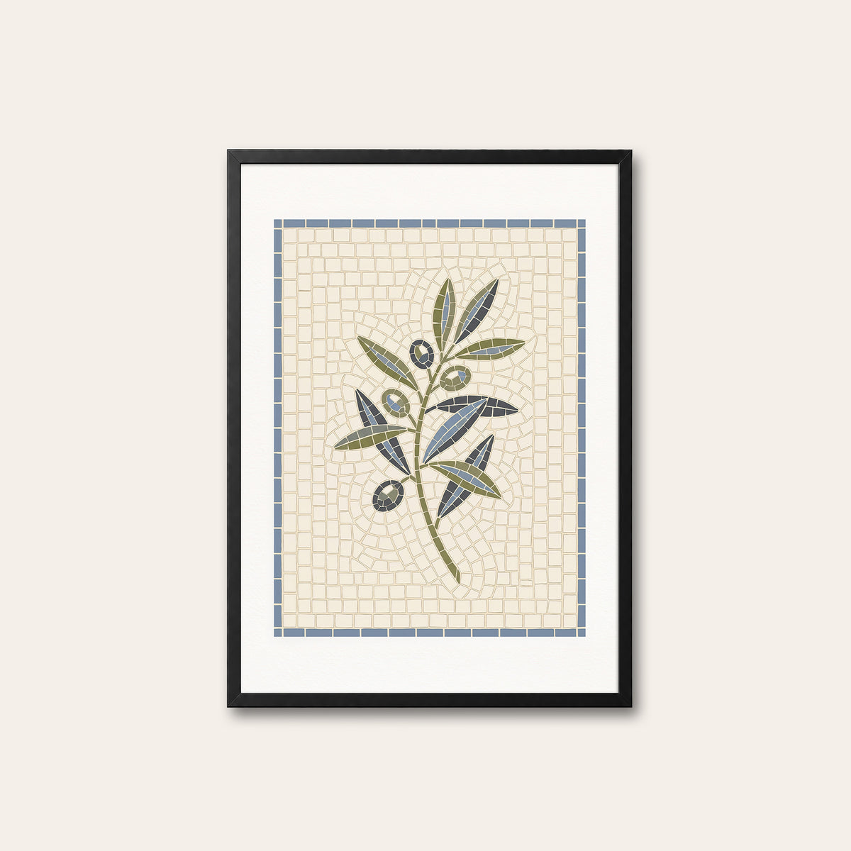 Olive Branch - Mosaic Style Print - black frame