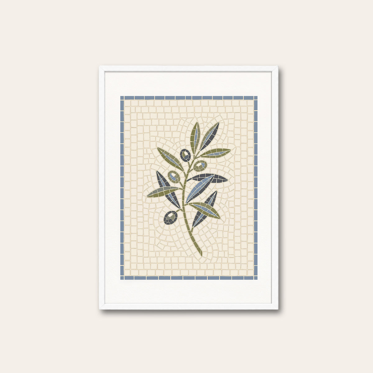 Olive Branch - Mosaic Style Print - white frame