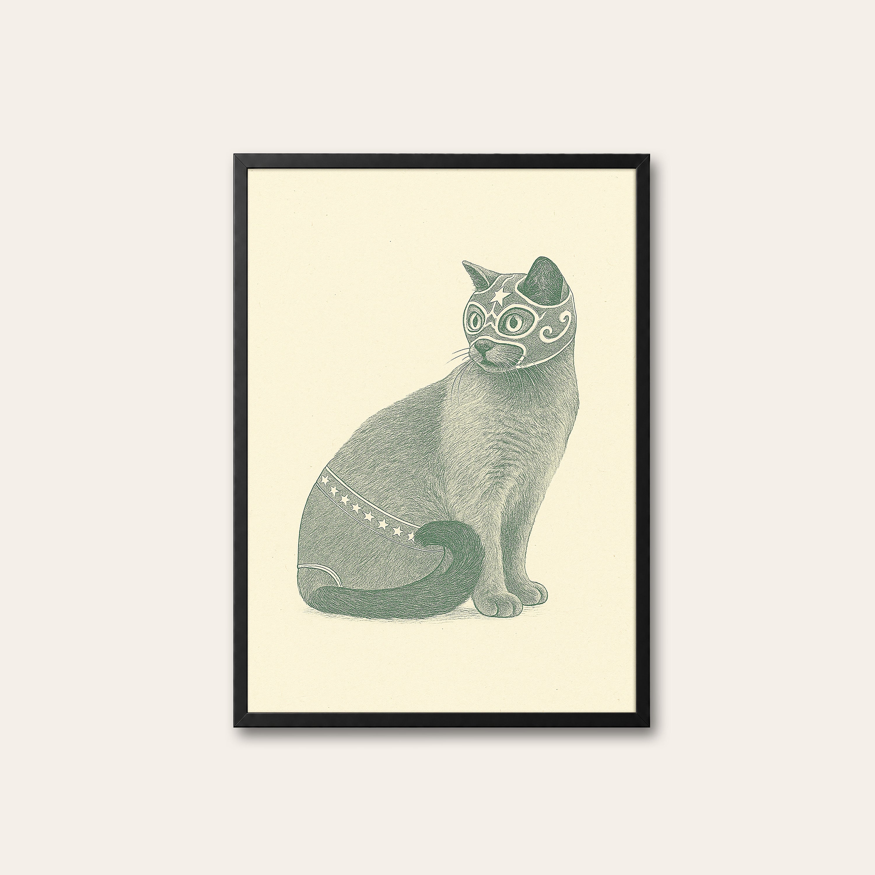 The Scholar Cat — Etching Print – black frame