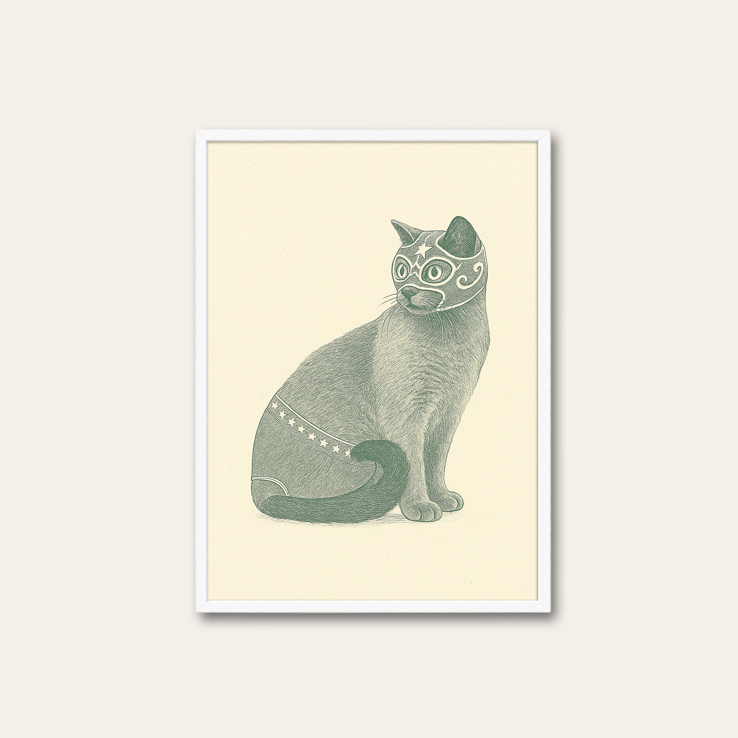 The Scholar Cat — Etching Print – white frame
