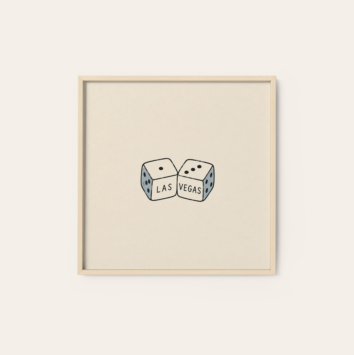 Las Vegas Dice square art print — natural wood frame