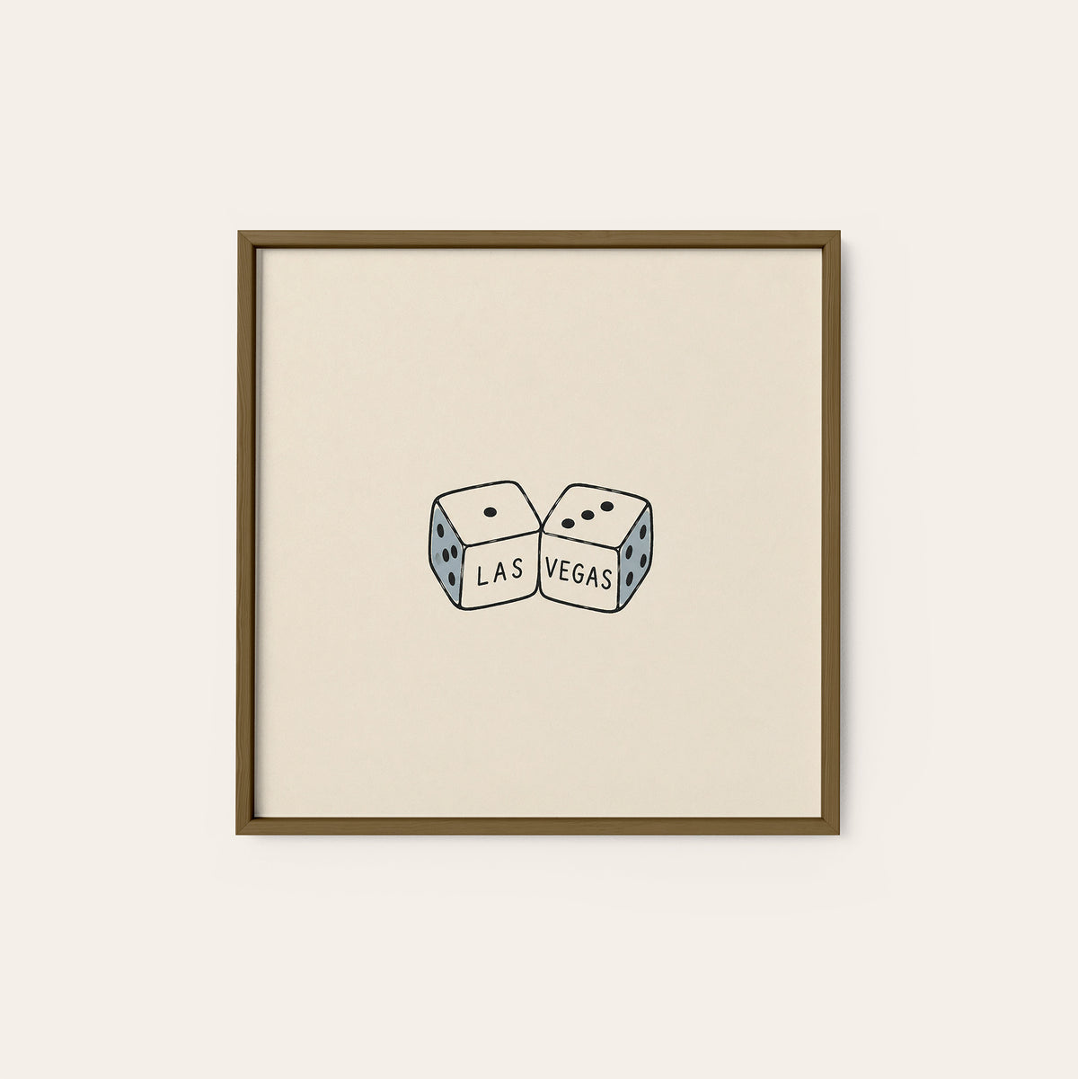 Las Vegas Dice square art print — dark wood frame