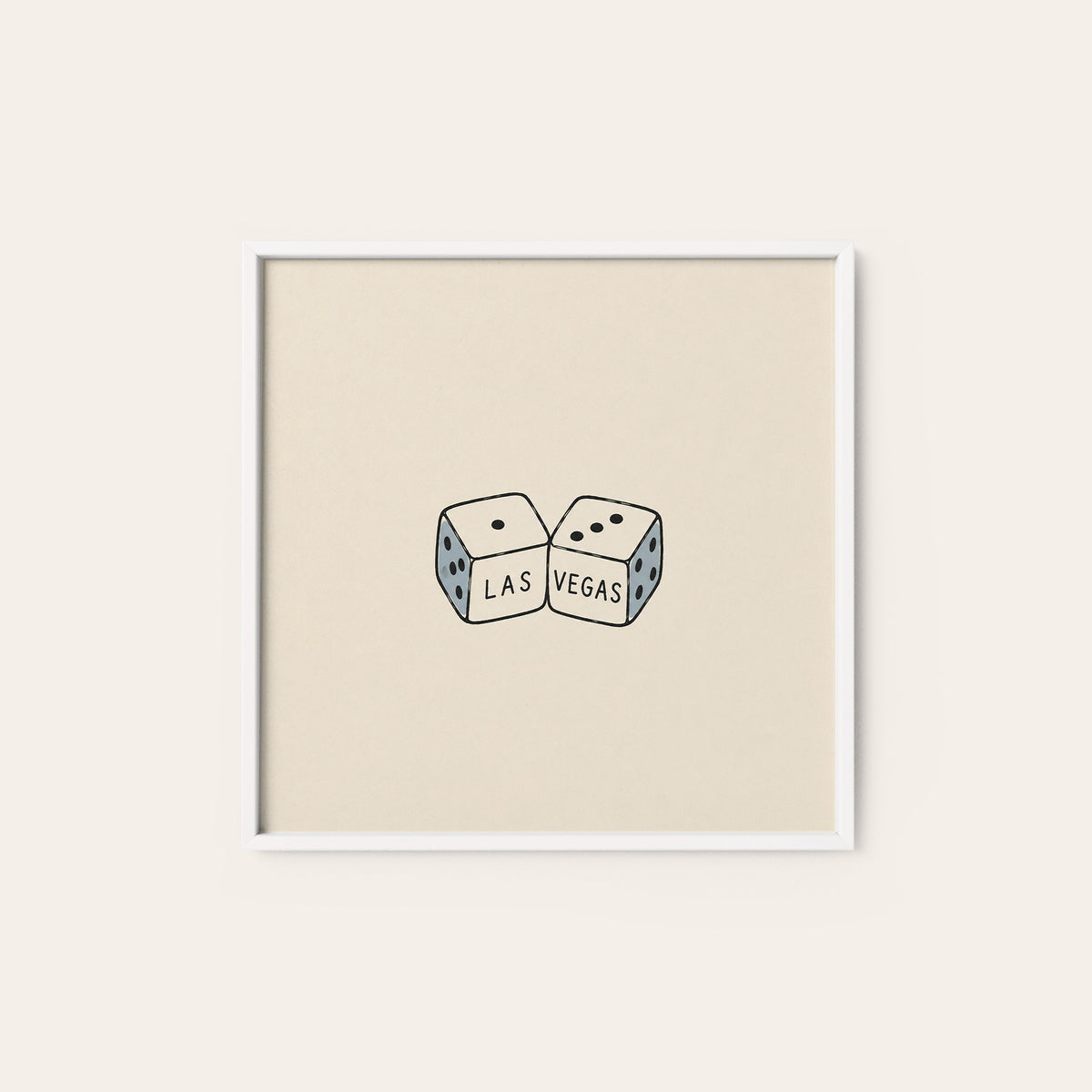 Las Vegas Dice square art print — white frame