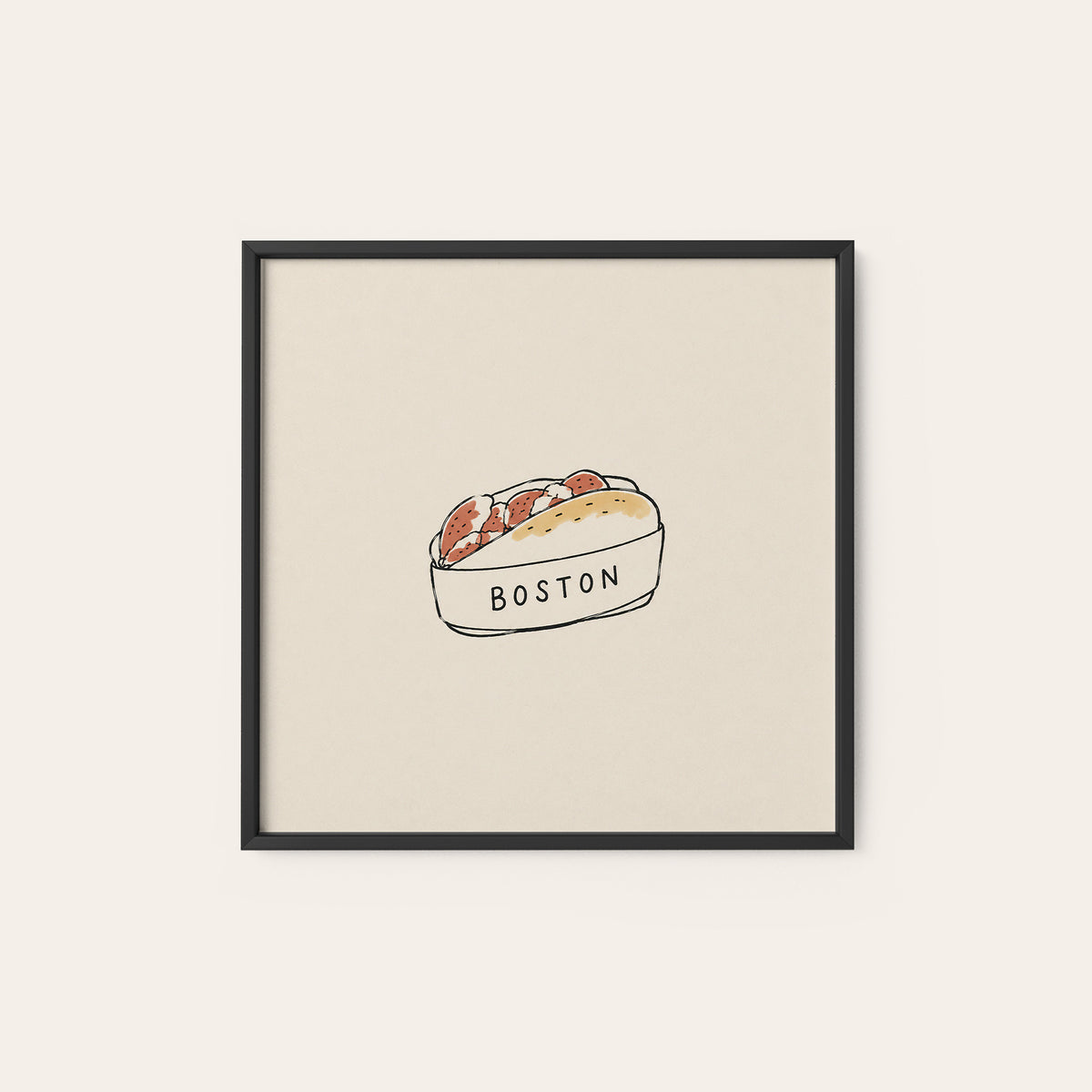 Boston Lobster Roll square art print — black frame
