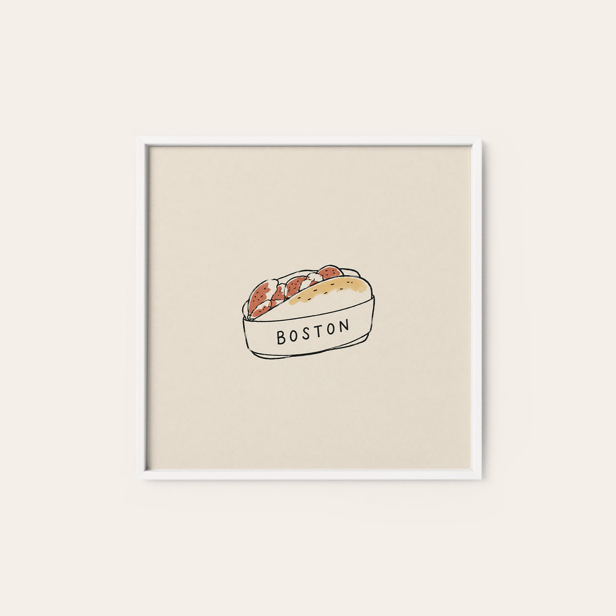 Boston Lobster Roll square art print — white frame