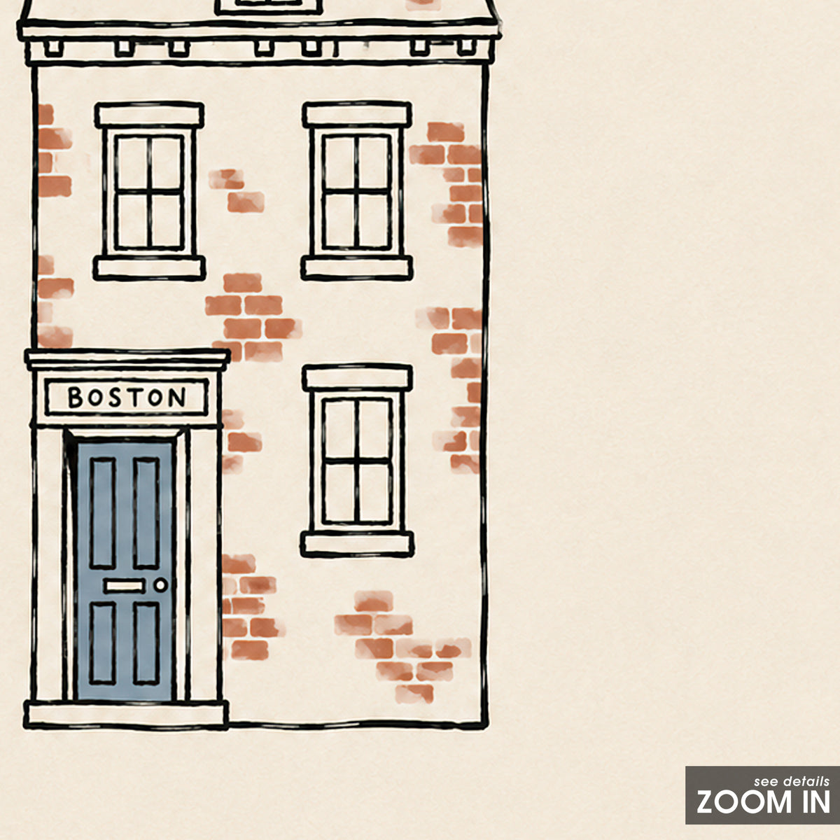 Boston Brick Townhouse square art print — artwork detail