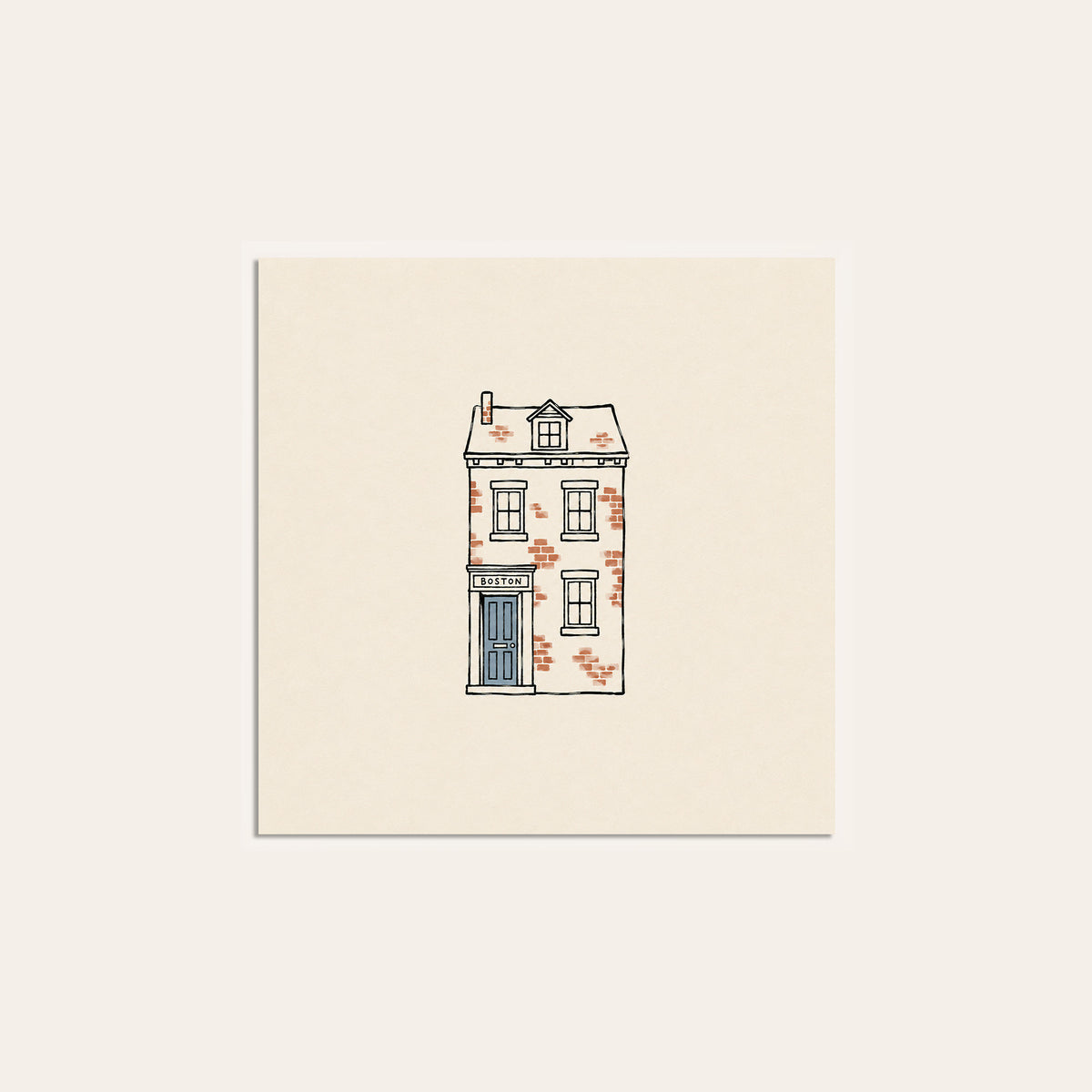 Boston Brick Townhouse square art print — unframed print