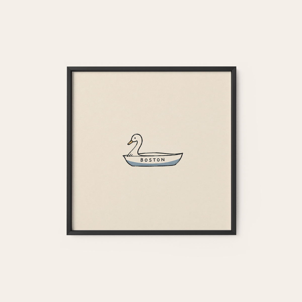 Boston Swan Boat square art print — black frame