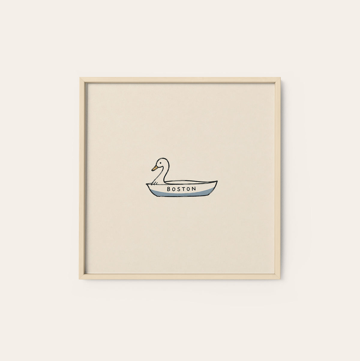 Boston Swan Boat square art print — natural wood frame