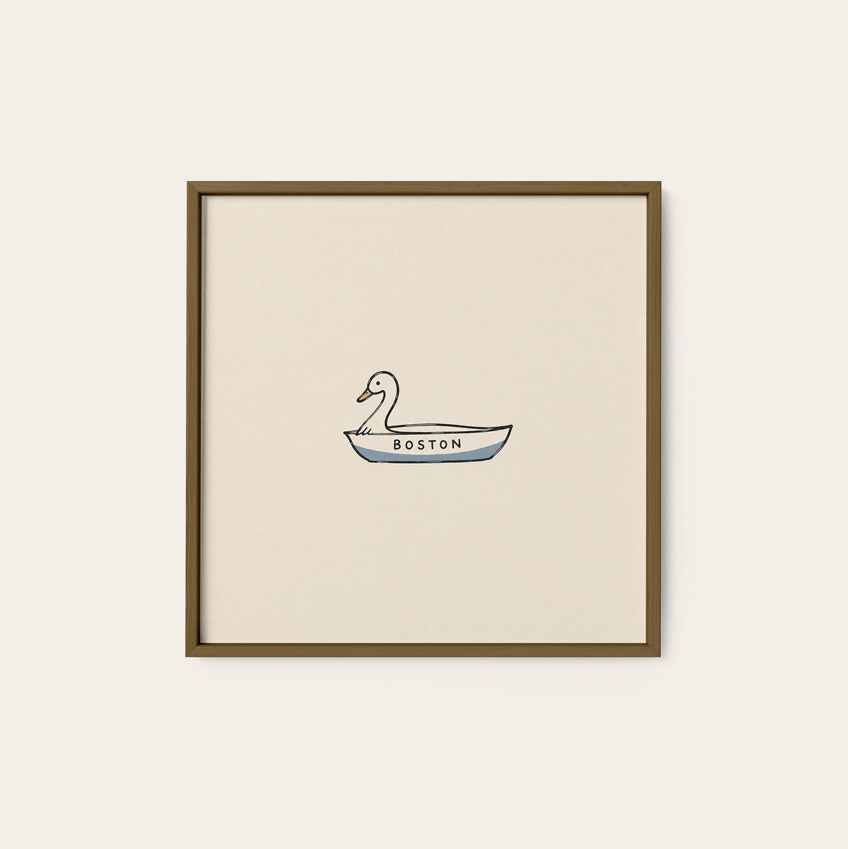 Boston Swan Boat square art print — dark wood frame