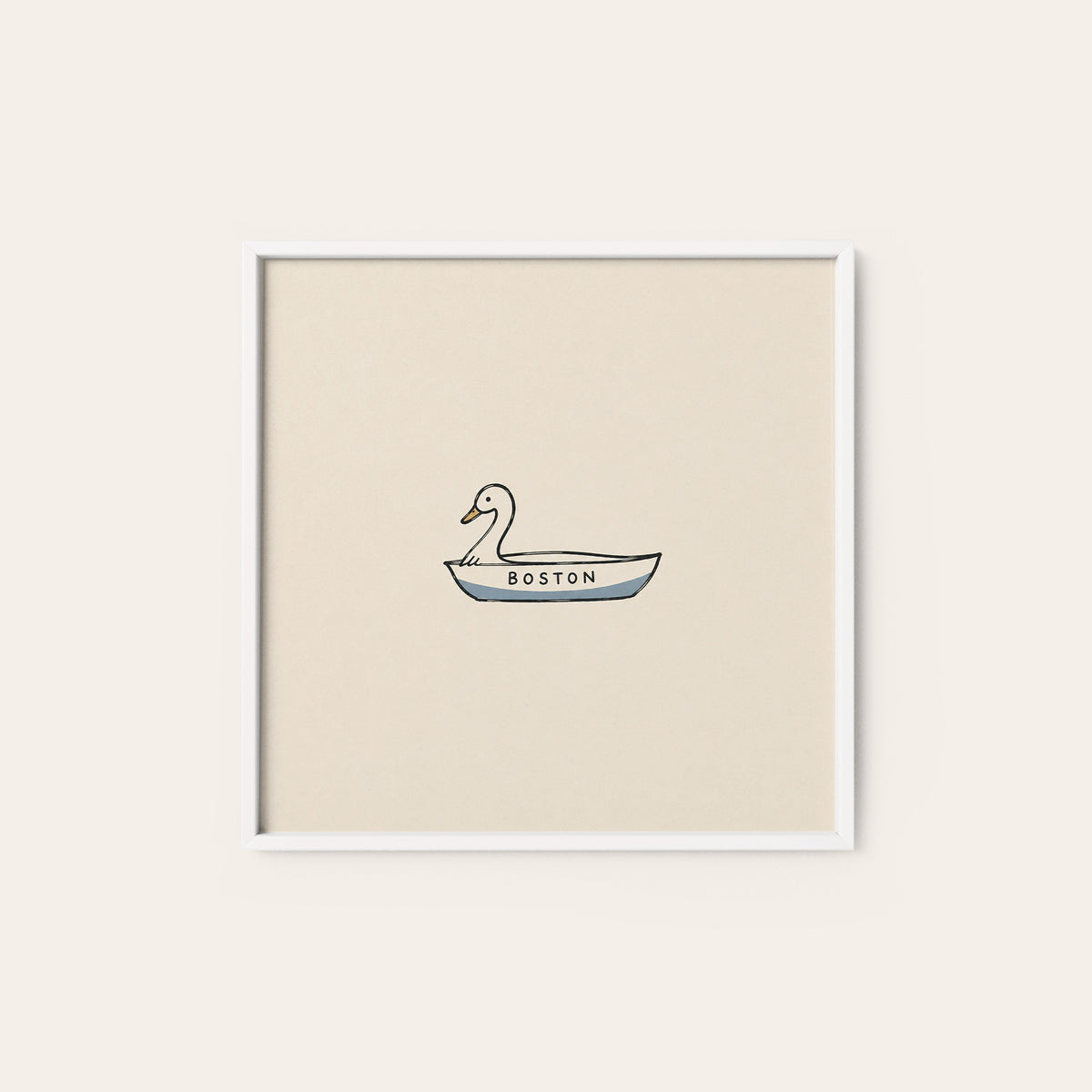 Boston Swan Boat square art print — white frame