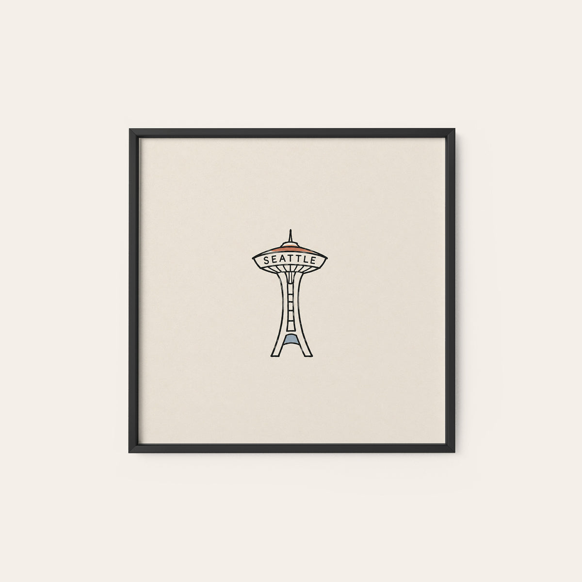 Seattle Space Needle square art print — black frame