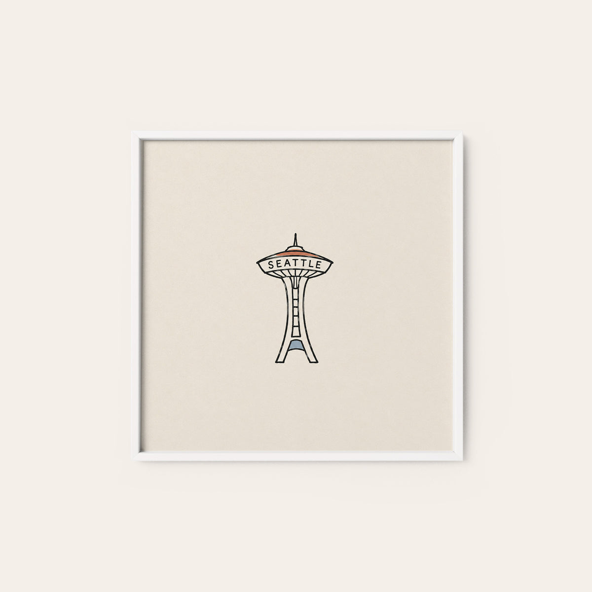 Seattle Space Needle square art print — white frame
