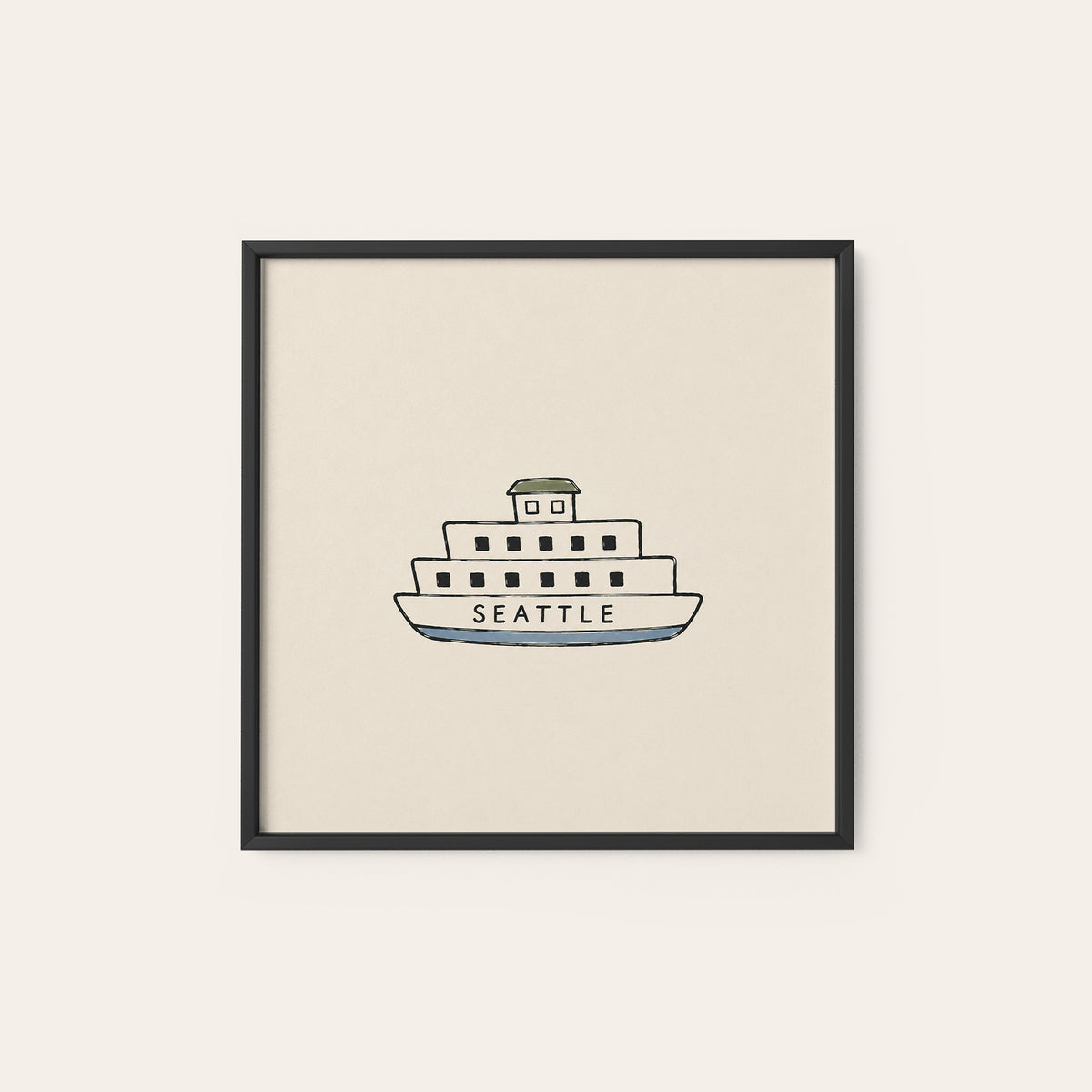 Seattle Ferry square art print — black frame