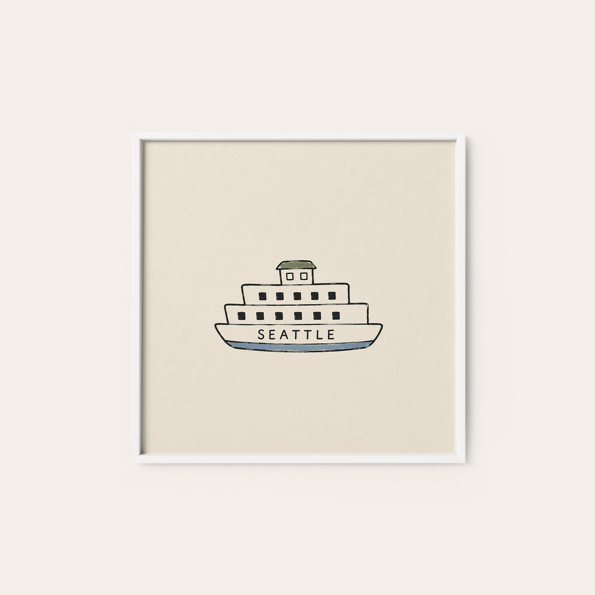 Seattle Ferry square art print — white frame