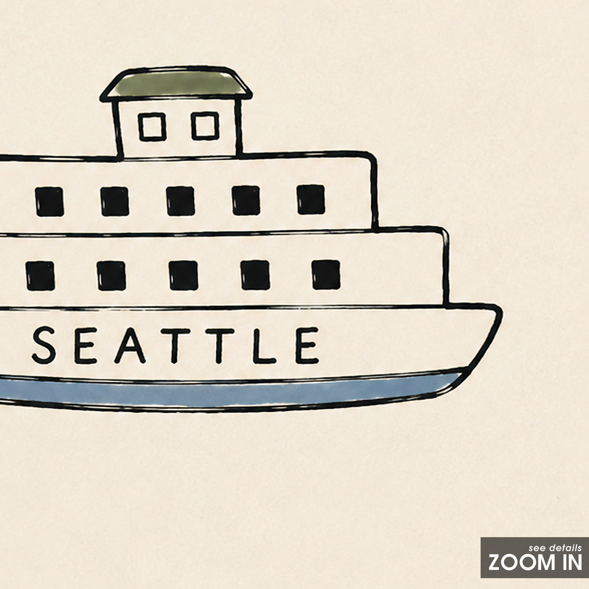Seattle Ferry square art print — artwork detail