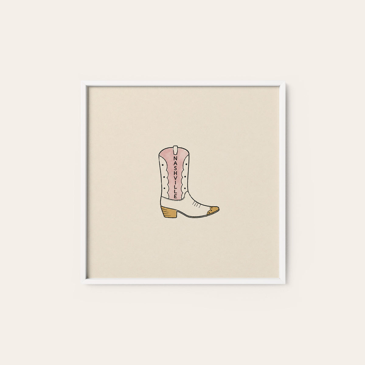 Nashville Cowboy Boot square art print — white frame
