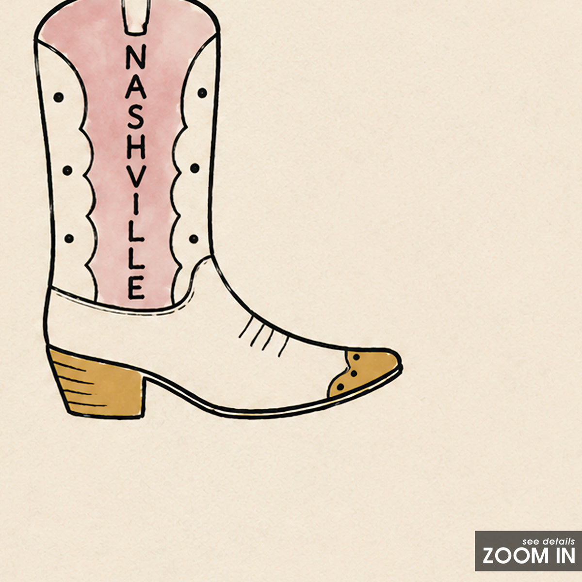 Nashville Cowboy Boot square art print — artwork detail