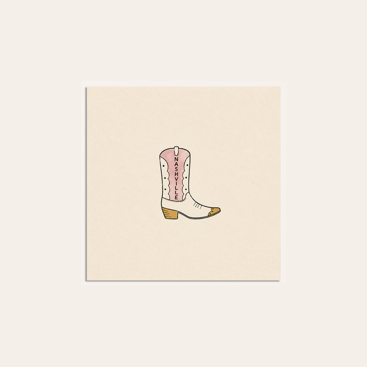 Nashville Cowboy Boot square art print — unframed print