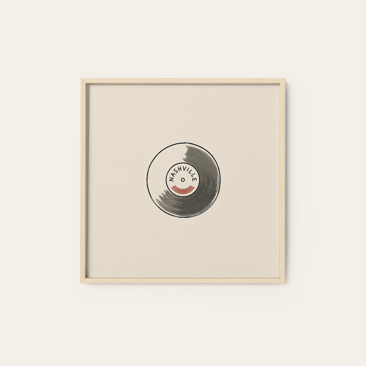 Nashville Vinyl Record square art print — natural wood frame