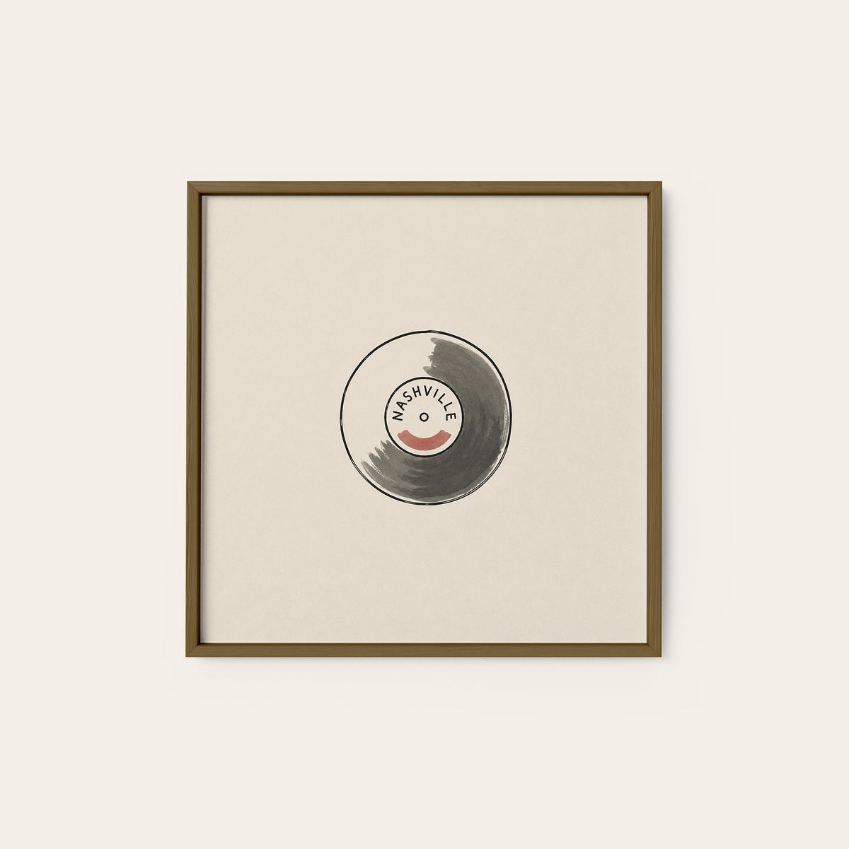 Nashville Vinyl Record square art print — dark wood frame