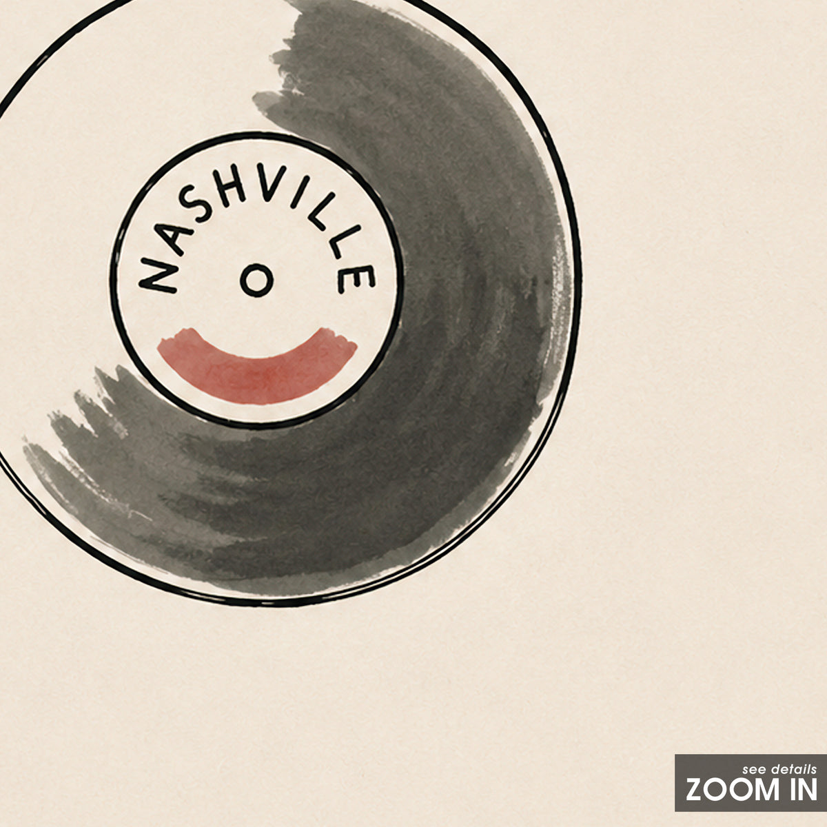 Nashville Vinyl Record square art print — artwork detail