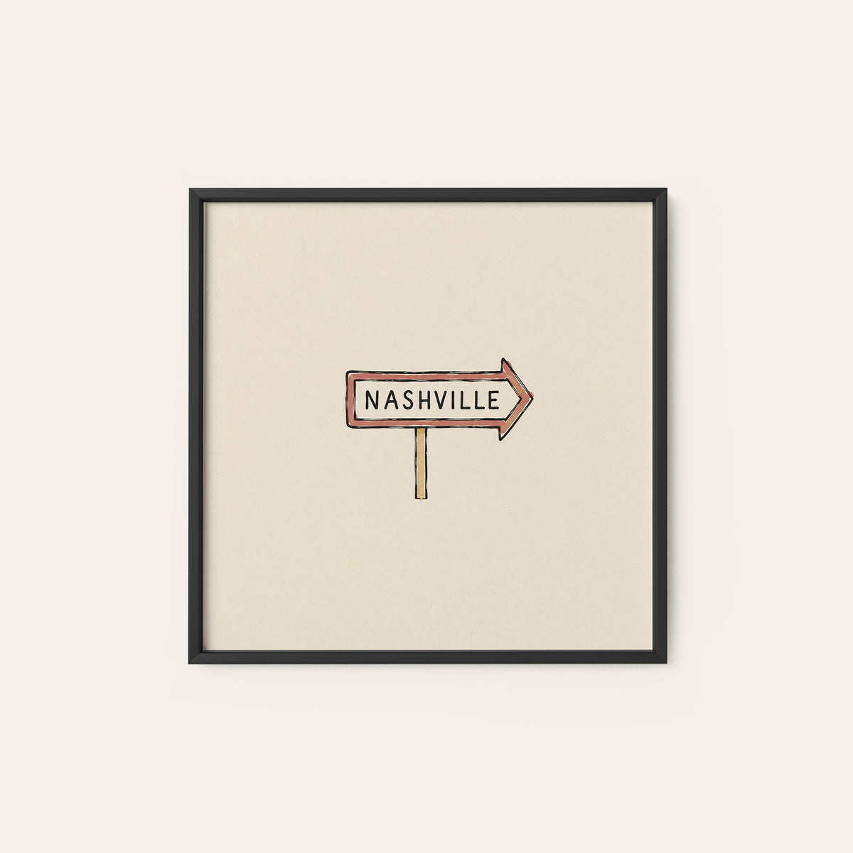 Nashville Arrow Sign square art print — black frame