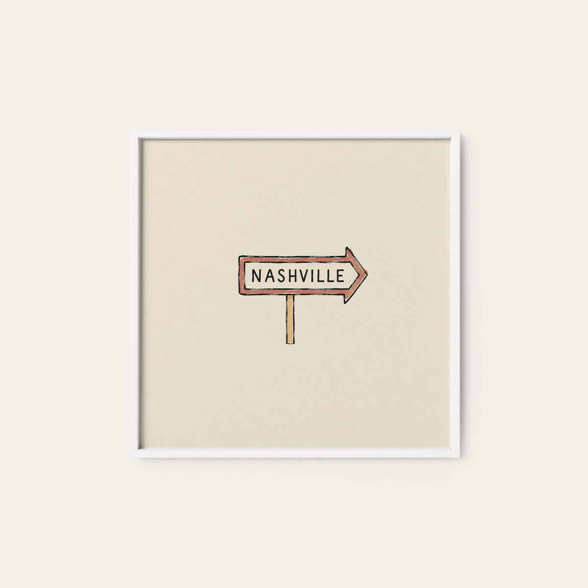 Nashville Arrow Sign square art print — white frame