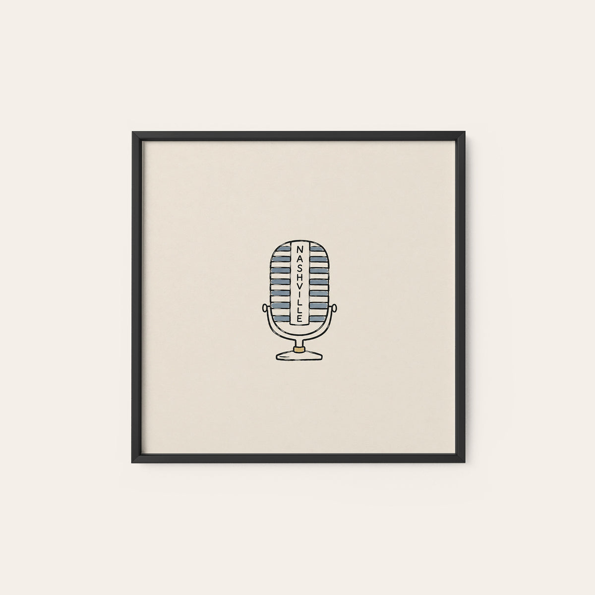 Nashville Vintage Microphone square art print — black frame
