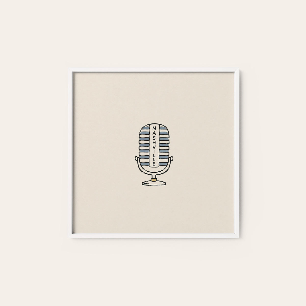 Nashville Vintage Microphone square art print — white frame