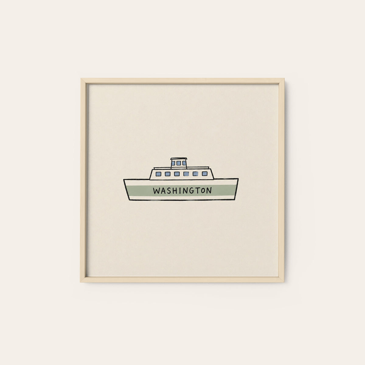 Washington Ferry square art print — natural wood frame
