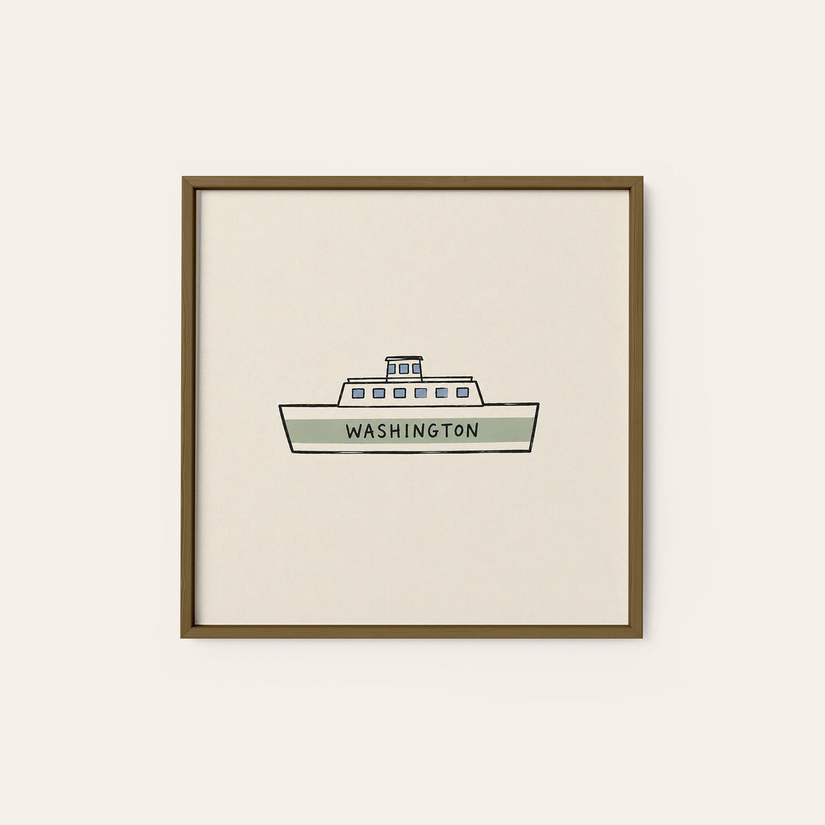 Washington Ferry square art print — dark wood frame