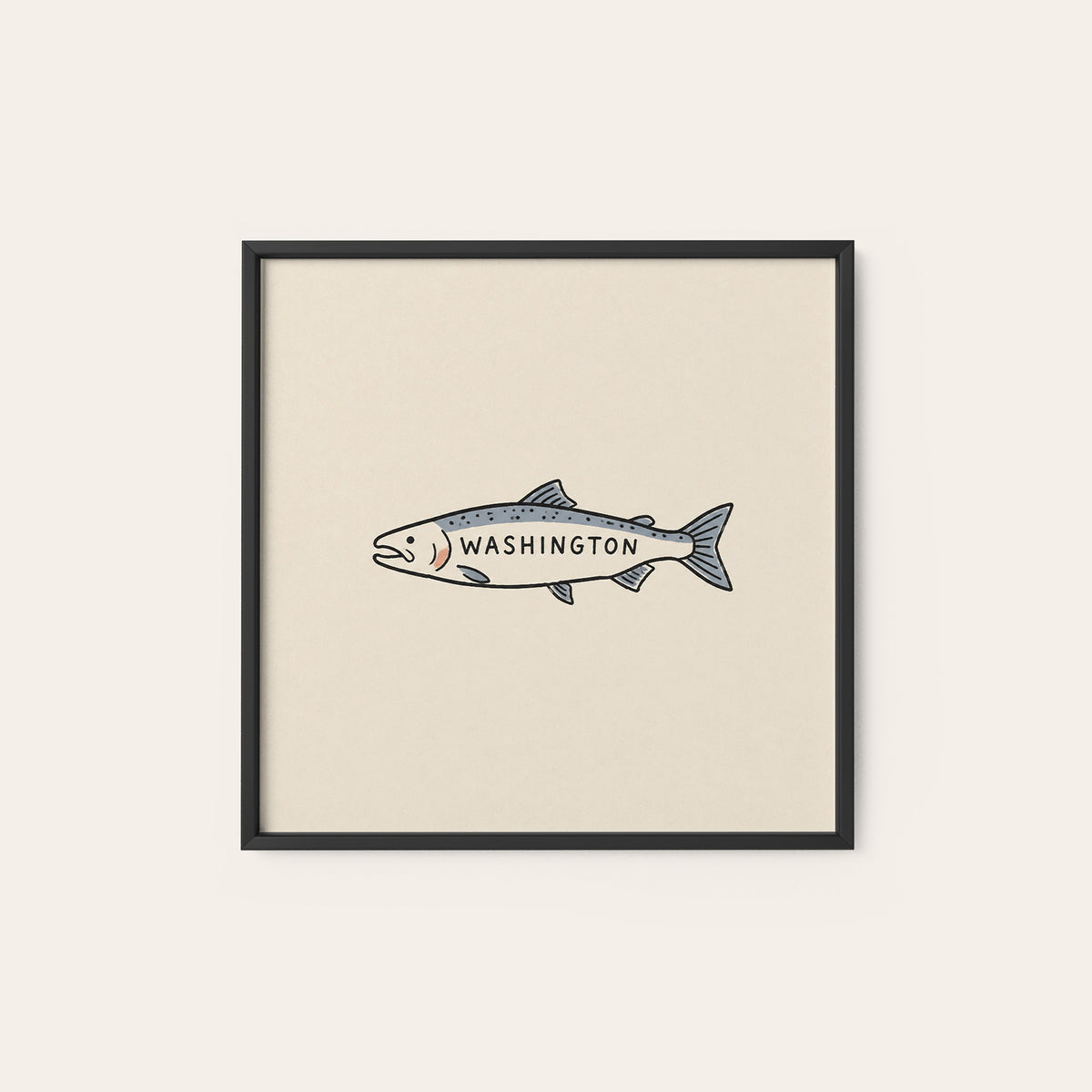 Washington Salmon square art print — black frame
